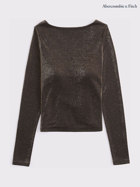 Abercrombie & Fitch Brown Long Sleeve Mesh Cowl Back Top (W17712) | £45