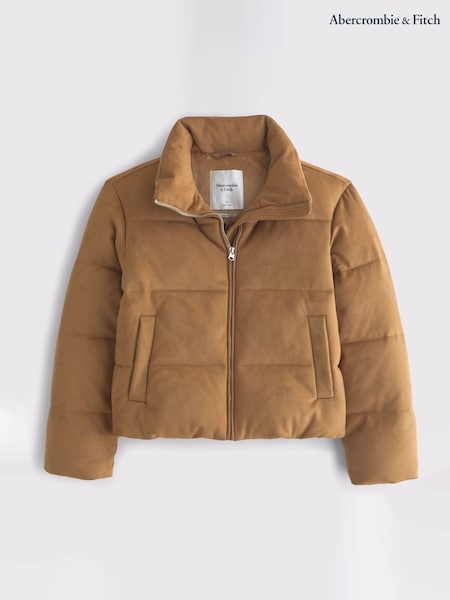 Abercrombie & Fitch Brown Suede Short Puffer Jacket (W17723) | £135