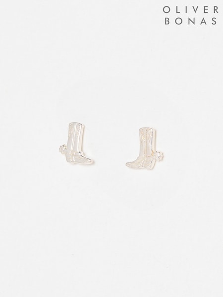 Oliver Bonas Silver Tone Cowboy Boots Silver Stud Earrings (W17814) | £22.50