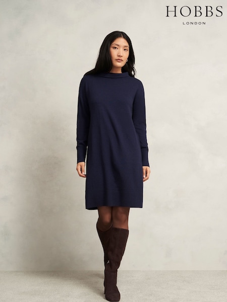 Hobbs Blue Petite Audrey Knitted Dress (W17883) | £129