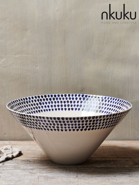 Nkuku Cream and Indigo Drop Serving Bowl (W17960) | £65