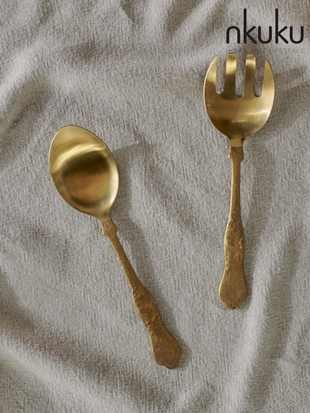Nkuku Gold Khana Salad Servers (W17972) | £45