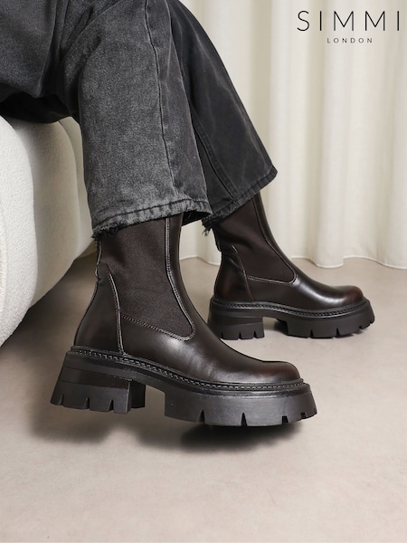 Simmi London Brown Perez Sock Chunky Ankle Boots (W17990) | £50