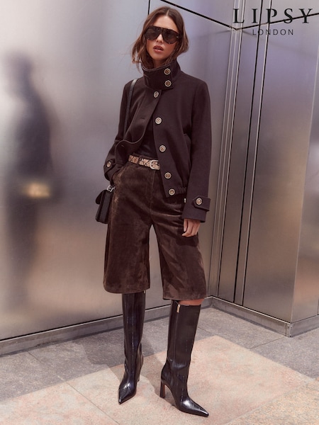 Chocolate Brown - Lipsy Vinyl Funnel Neck Jacket