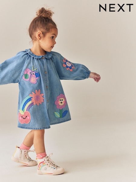 Blue - Denim Long Sleeve Dress (3mths-8yrs)