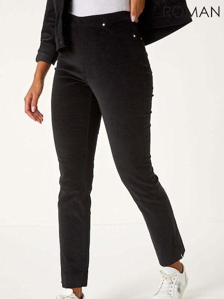 Roman Black Corduroy Straight Stretch Denim Trousers (W18202) | £40