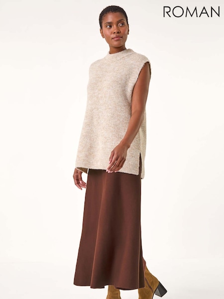 Roman Brown Knitted Midi Stretch Skirt (W18220) | £40