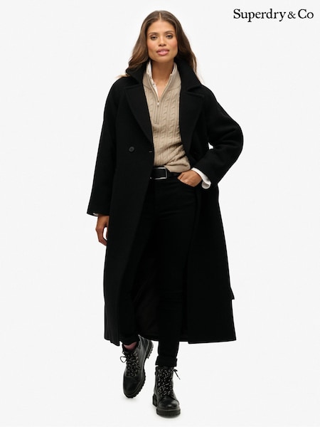Superdry Black Relaxed Long Wool Coat (W18319) | £145
