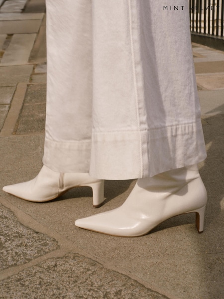 Mint Velvet White Macy White Leather Ankle Boots (W18343) | £150