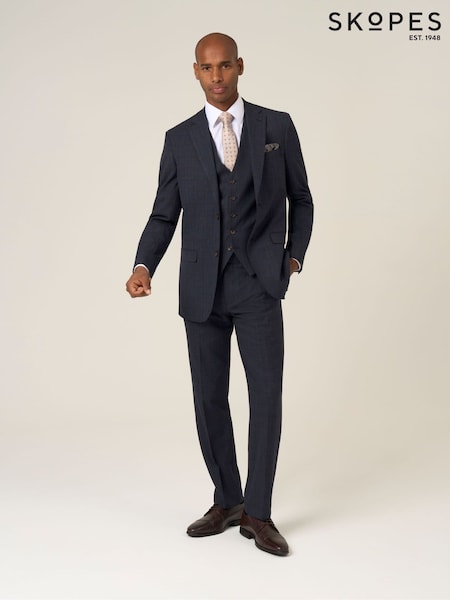 Skopes Blue Elijah Suit Tailored Fit Check Trousers (W18352) | £64