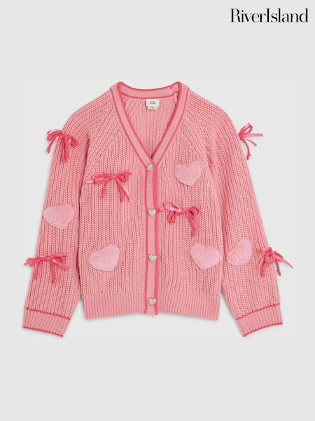 River Island Pink 3D Heart & Bow Cardigan (W18438) | £32