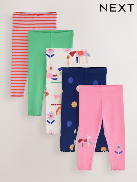 Pink Rainbow Horse - Ribbed Leggings 5 Pack (3mths-7yrs)