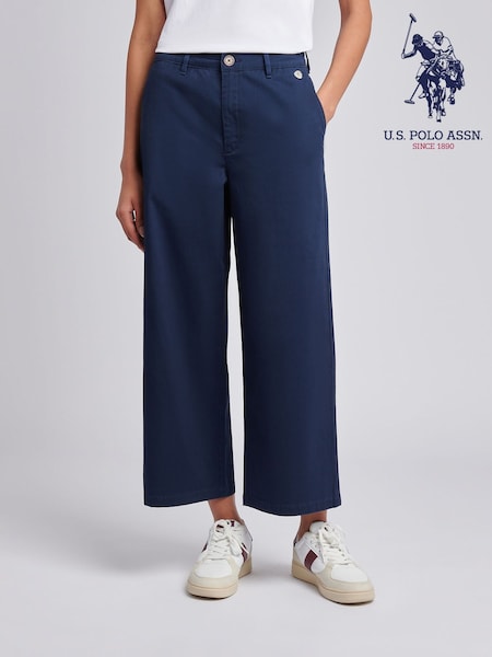 U.S. Polo Assn Blue Ankle Wide Leg Chino Trousers (W18675) | £60