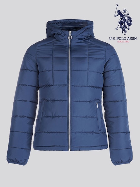 U.S. Polo Assn. Blue Quilted Hooded Puffer Coat (W18709) | £125