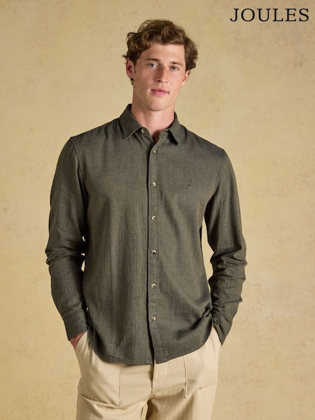 Khaki Green - Regular Joules Long Sleeve Linen Blend Shirt