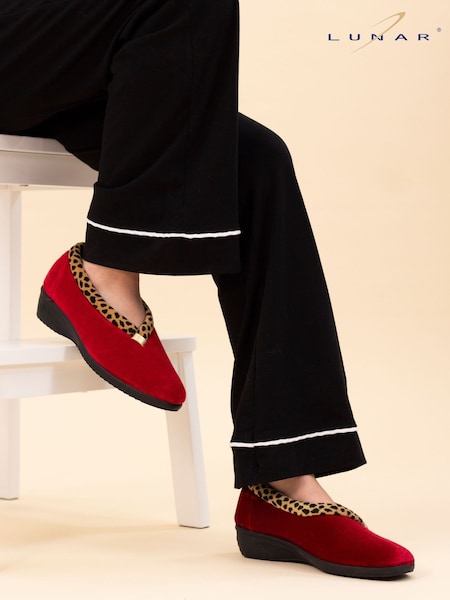 Lunar Red Paloma Animal Print Trim Wedged Slippers (W18804) | £28