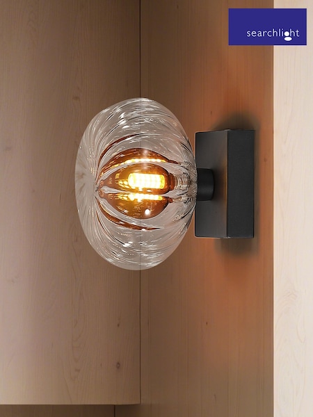 Searchlight Black 1 Light Ribbed Glass Wall Light (W18836) | £26