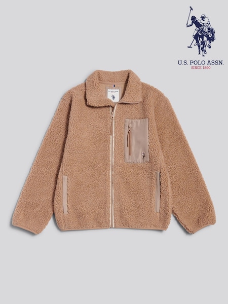 U.S. Polo Assn. Natural Double Horsemen Borg Zip Funnel Neck Fleece (W18861) | £100