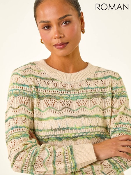 Roman Green Petite Melange Stripe Knit Jumper (W18881) | £42