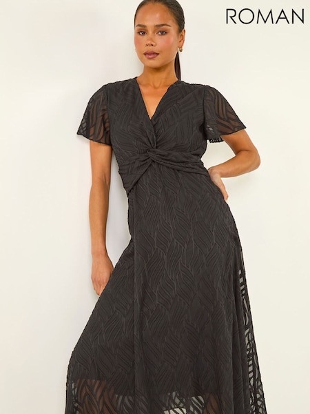 Roman Black Petite Front Twist Jacquard Dress (W18889) | £65