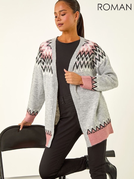 Roman Grey Petite Fairisle Knit Cardigan (W18898) | £45
