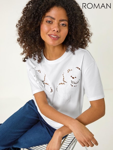 Roman White Floral Cut Out T-Shirt (W18957) | £35