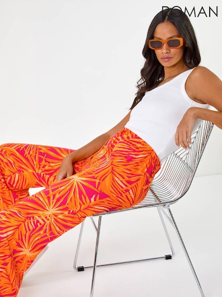 Roman Orange Shell Print Wide Leg Trousers (W19003) | £40