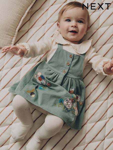 Teal Blue - Baby Pinafore Bodysuit And Tights 3 Piece Set (0mths-2yrs)