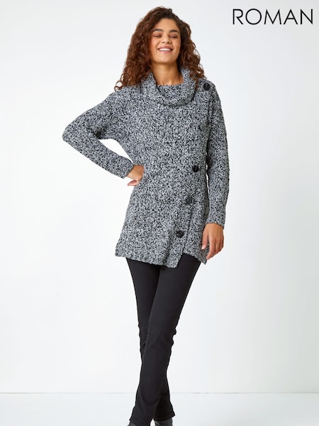 Roman Black Roll Neck Button Detail Jumper (W19132) | £50