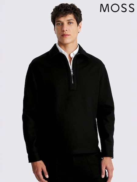 MOSS Black Zip Popover Knit Overshirt (W19163) | £90