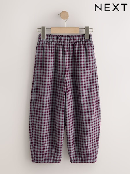 Berry Red/Grey Gingham - Barrel Trousers (3-16yrs)