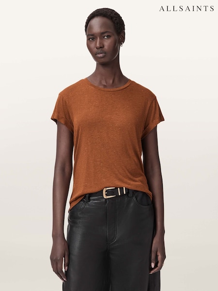 AllSaints Brown Anna Shimmer T-Shirt (W19179) | £49