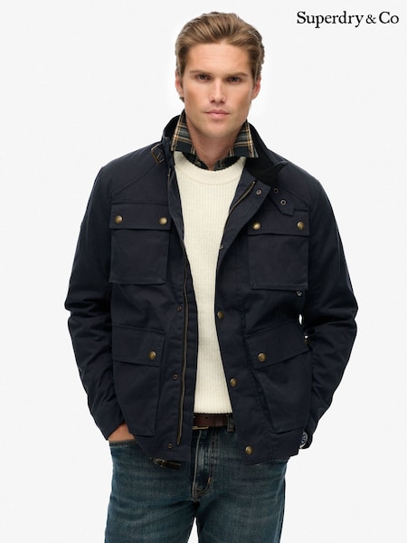 Superdry Blue Merchant Wax Racer Jacket (W19414) | £125