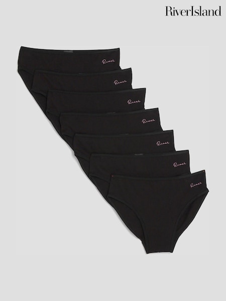 River Island Black Waistband Briefs 7 Pack (W19670) | £14