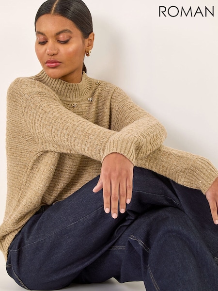 Roman Brown Sequin Bow Embellished Knit Jumper (W19710) | £45
