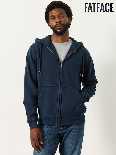 Navy - Regular Fatface Zip Through Hoodie