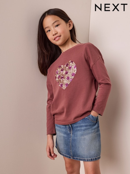 Brown Spot - Long Sleeve Sequin Heart Top (3-16yrs)