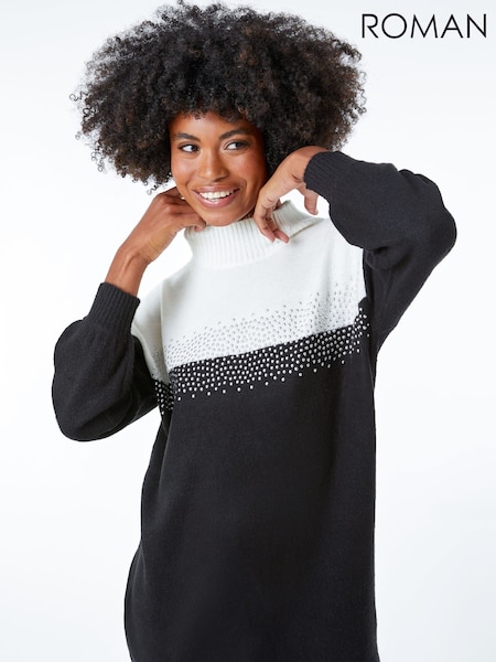 Roman Black Colourblock Embellished Longline Jumper (W19742) | £48