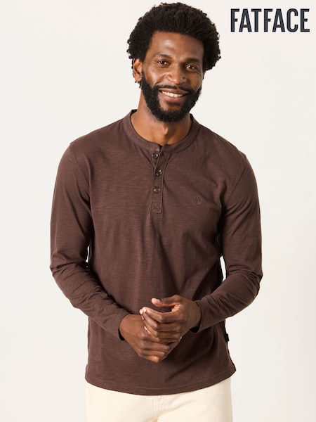 Chocolate Brown - Regular Fatface Long Sleeve Henley Top