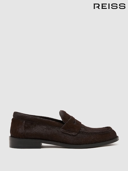 Reiss Chocolate Aurora Pony-Hair Penny Loafers (W19888) | £248