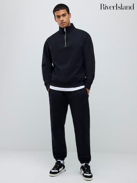 River Island Black Regular Fit Joggers and Funnel Tracksuit (W19901) | £55