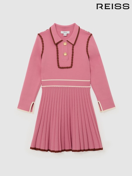 Reiss Pink Freya 13-14 yrs Piped Knitted Skater Dress (W19969) | £80