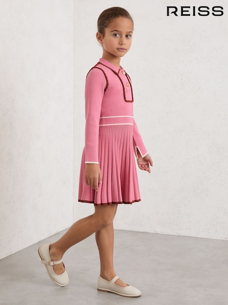 Reiss Pink Freya 9-13 yrs Piped Knitted Skater Dress (W19978) | £76