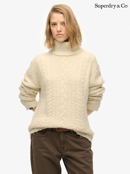 Superdry Cream Cable Roll Neck Jumper (W20070) | £65
