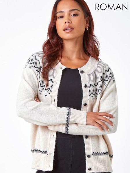 Roman White Petite Fairisle Pattern Button Cardigan (W20094) | £48