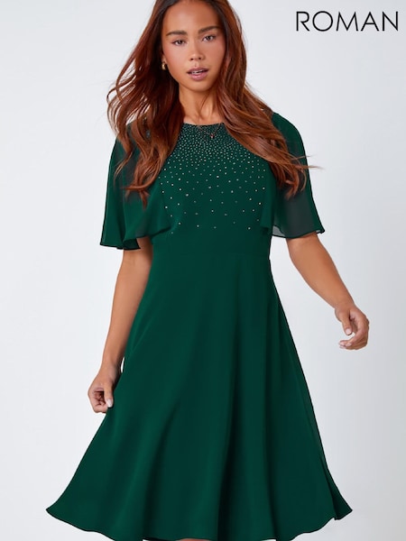Roman Green Petite Embellished Skater Dress (W20095) | £75