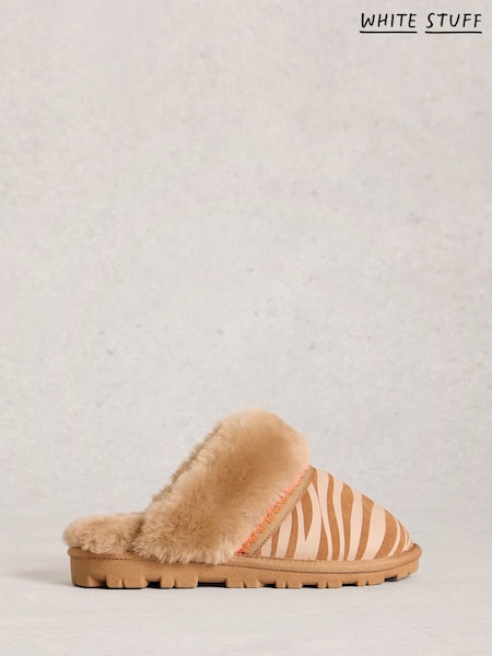 White Stuff Brown Zebra Shearling Mule Slippers (W20209) | £55