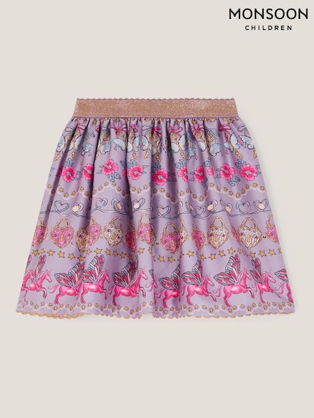 Monsoon Purple Magical Unicorn Print Satin Skirt (W20245) | £22 - £26