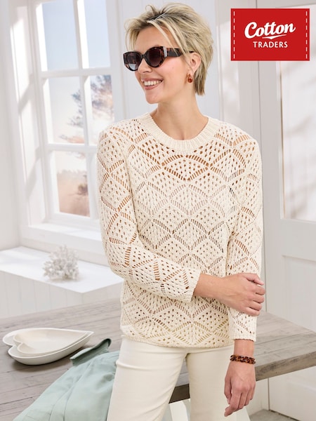 Cotton Traders Cream Pointelle Jumper (W20271) | £40