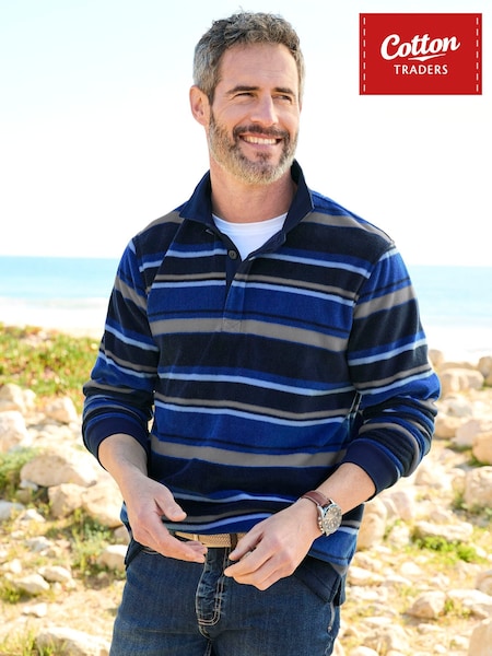 Cotton Traders Blue Stripe Fleece Rugby Shirt (W20290) | £38